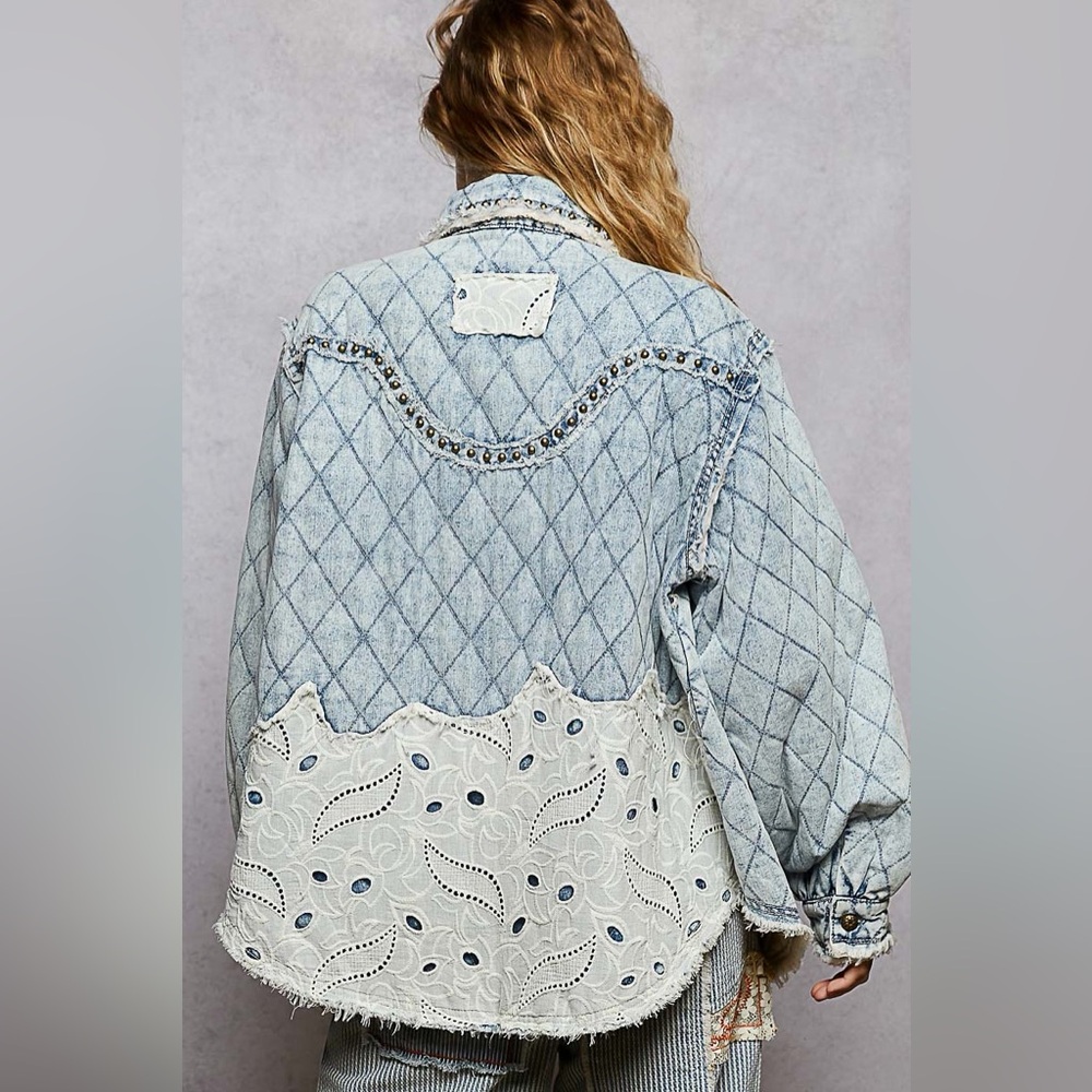 P03 Last 1 New POL Quilted Denim Jacket with Studded Details - Picture 5 of 7